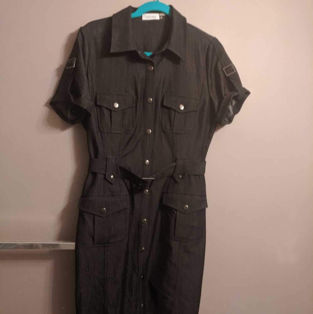 Calvin Klein charcoal denim/chambray dress